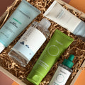 New to Dew Edit skincare box with cleanser, toner, serum, moisturizer, and SPF